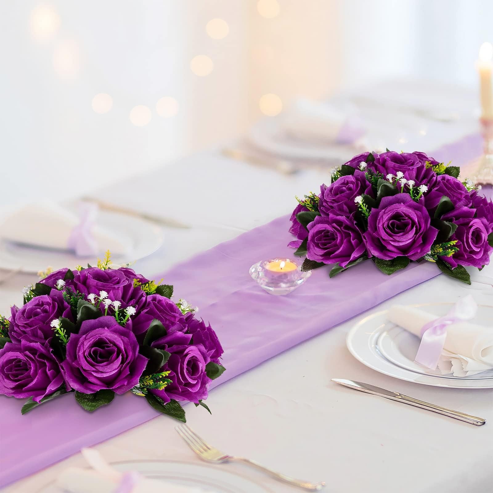 Flower Balls Wedding Rose Centerpieces: 2 Pcs Fake Flowers with Base White Ki…