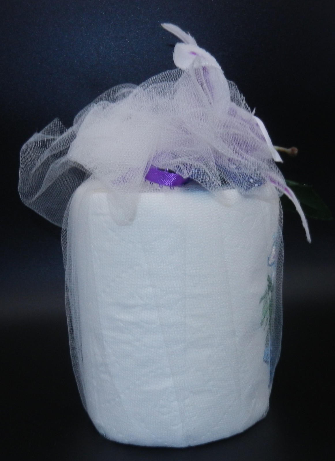 Potted Lily Plant Embroidered Toiletpaper Roll wrapped in Tulle w/Lily on top!