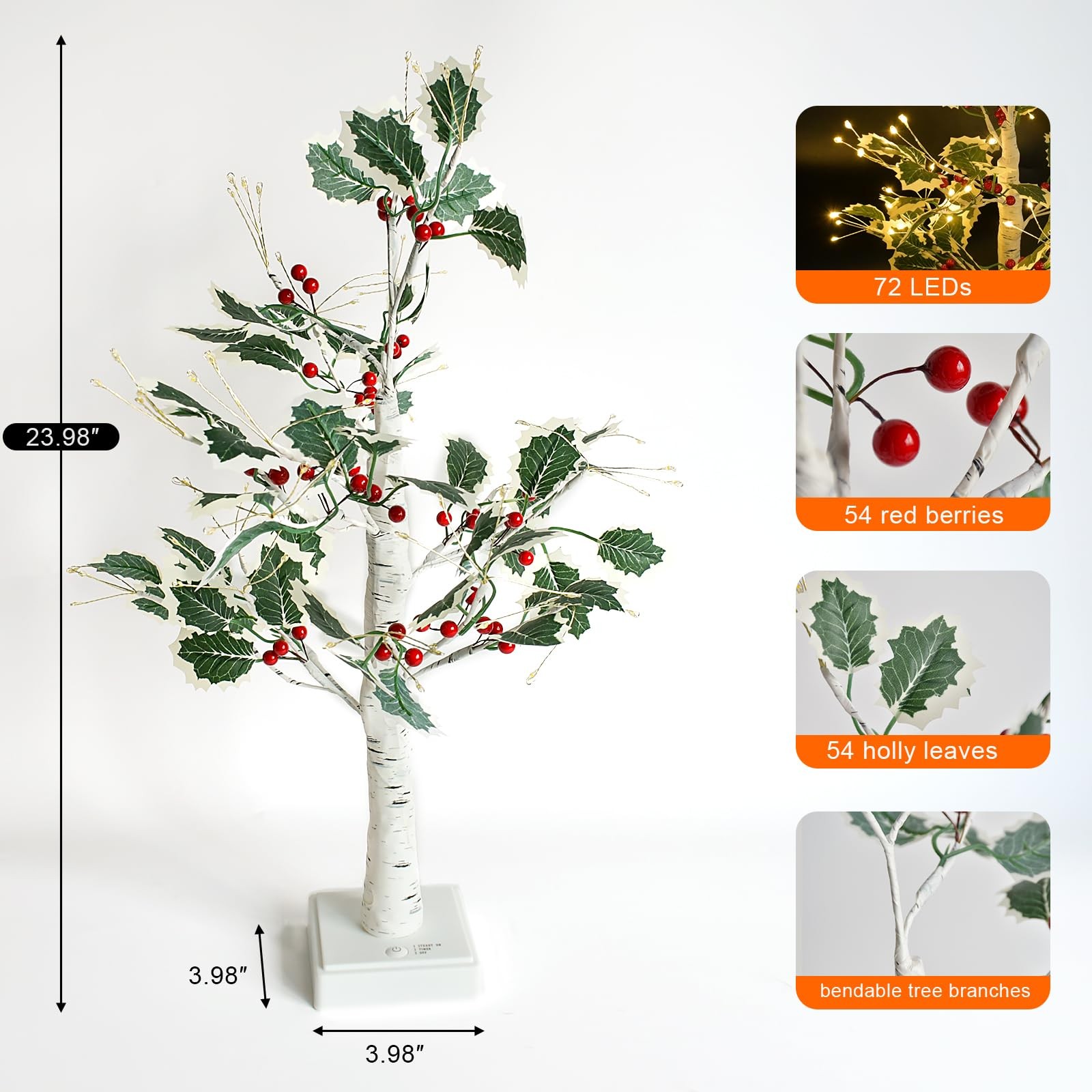 Artificial Lighted Christmas Tree, 2 Ft 72 LEDs Lighted Birch Tree with Timer…