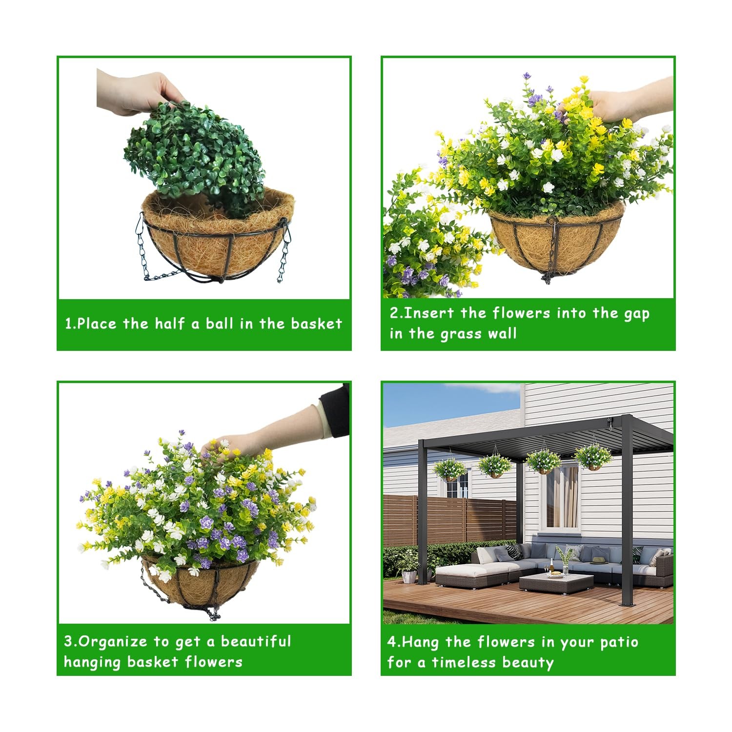 BCBLF Artificial Hanging Flowers Basket, 12 UVResistant Bundles of Realistic …