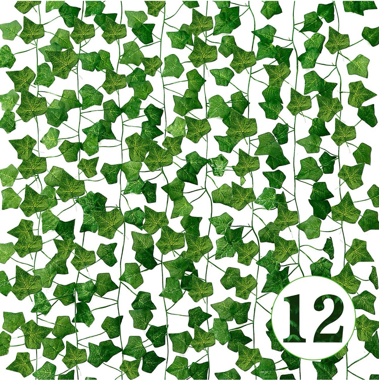 Kaszoo 12 Strands Artificial Ivy Leaf Plants Fake Hanging Garland Plants Vine