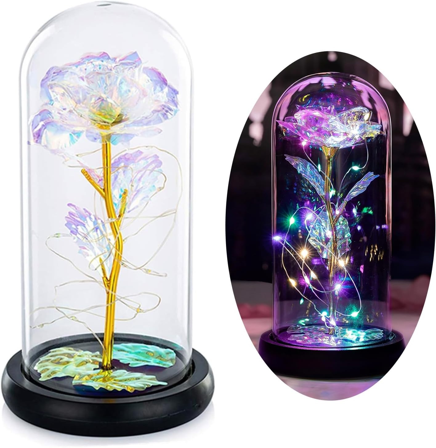 Valentines Day Rose Gifts for Her Birthday Gift for Women Galaxy Glass Rose in G
