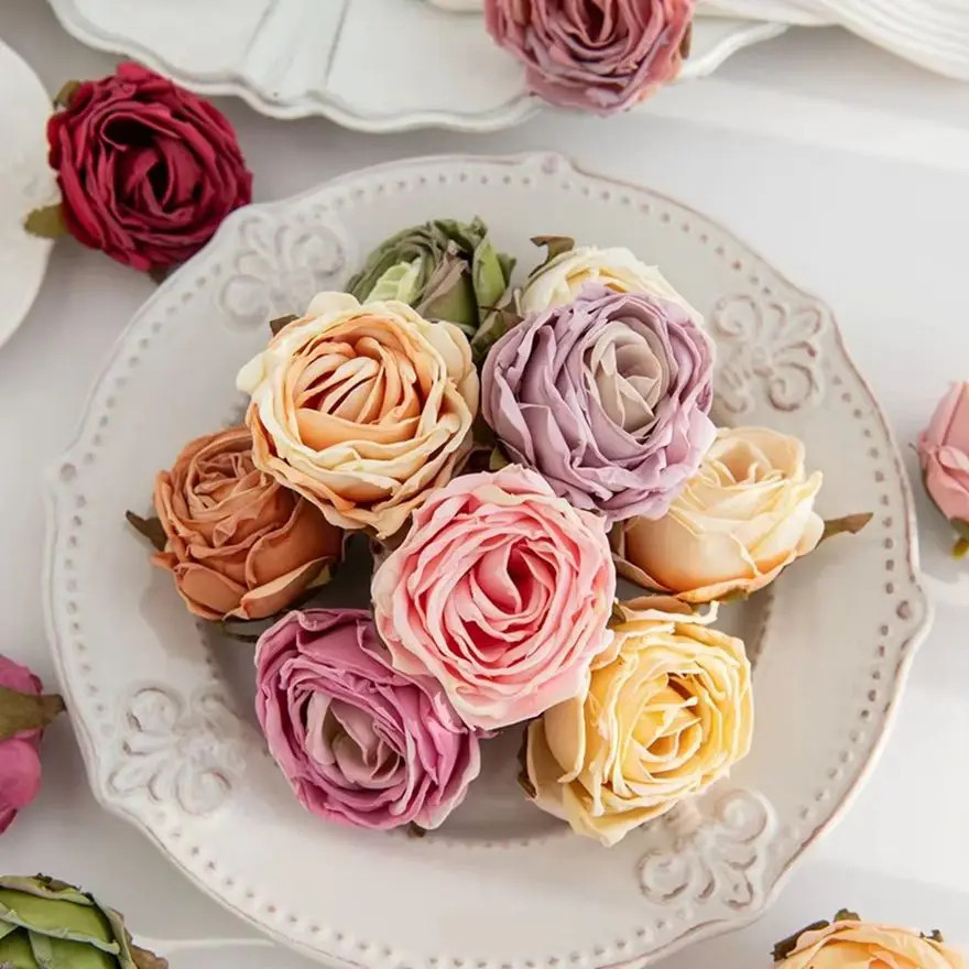 Artificial Burned Edge Rose Floral Bouquet For Wedding Home Garden Party Wreath