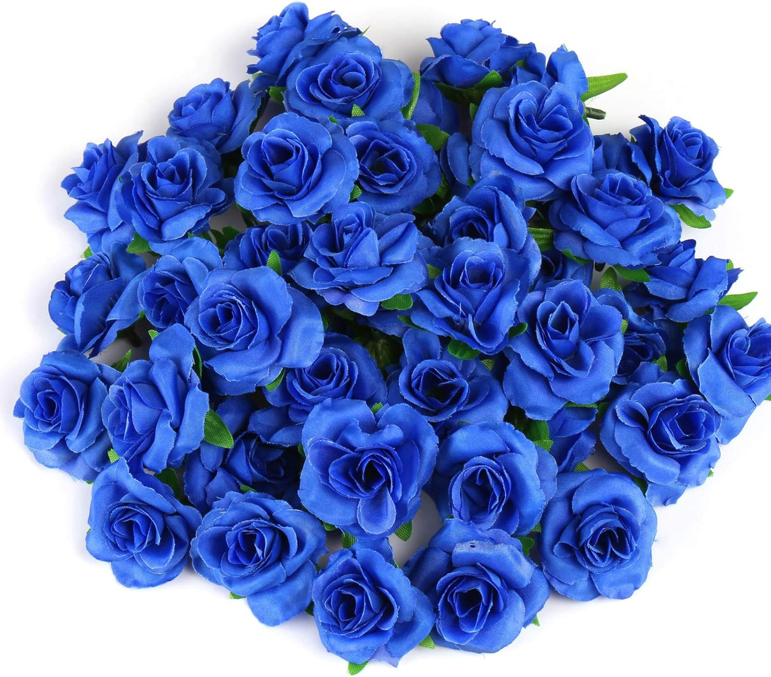 Kesote 50Pcs Royal Blue Roses Artificial Flowers Bulk, 1.6″ Small Silk Fake