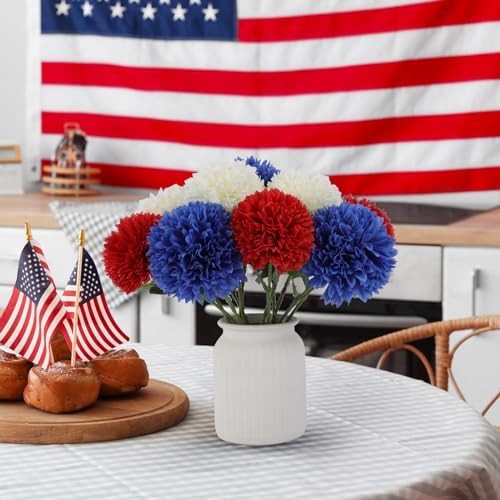 12 PCS Red White Blue Artificial Chrysanthemums
