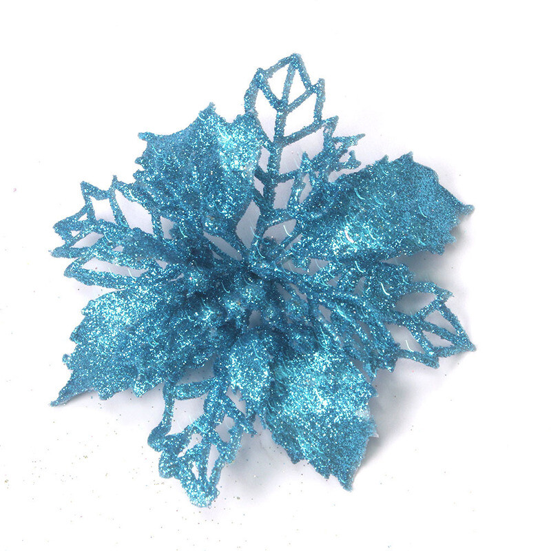 10/5pcs Glitter Christmas Poinsettia Hanging Flowers Xmas Party Tree Decorations