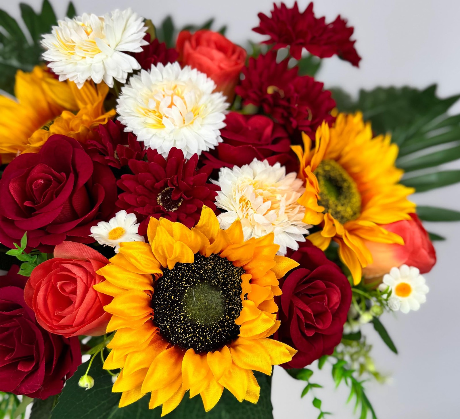 Artificial Cemetery Memorial Flowers Arrangements Silk Sunflower Rose Daisy