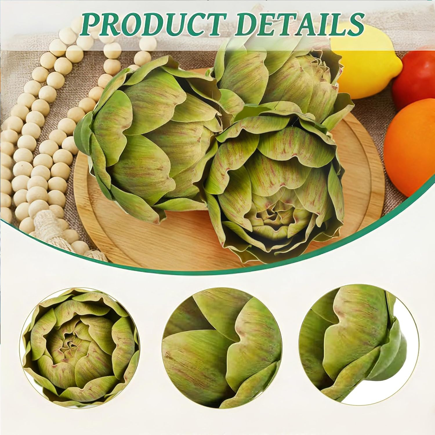 3Pcs Large Green Faux Artichokes for Decoration,Artificial Artichokes Decor for