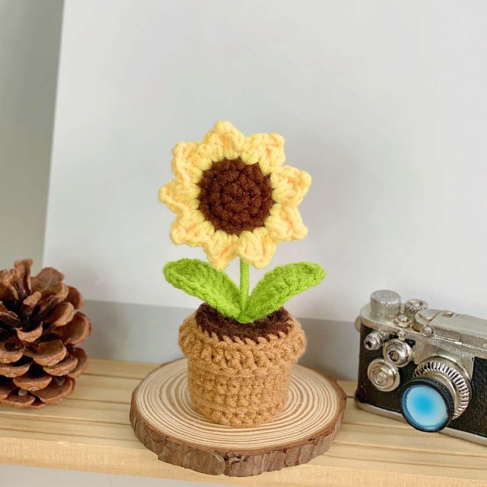 Cute Knitted Flower Plant, Kawaii Handmade Crochet Flowers,Small Potted Artif…