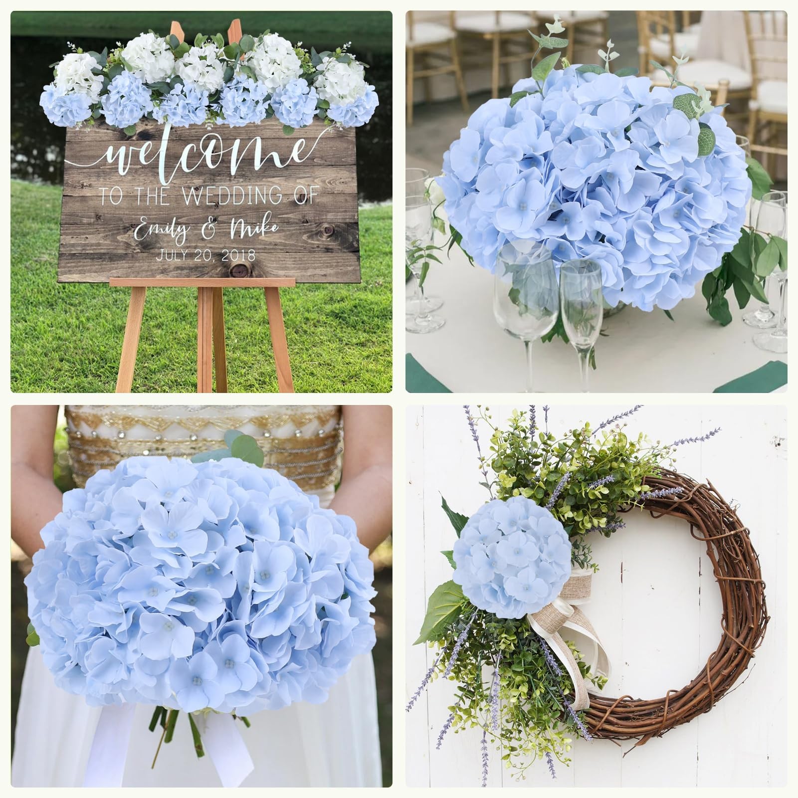 65pcs Baby Blue Fake Flowers Hydrangea Artificial Flowers Bulk (Not Squished,…