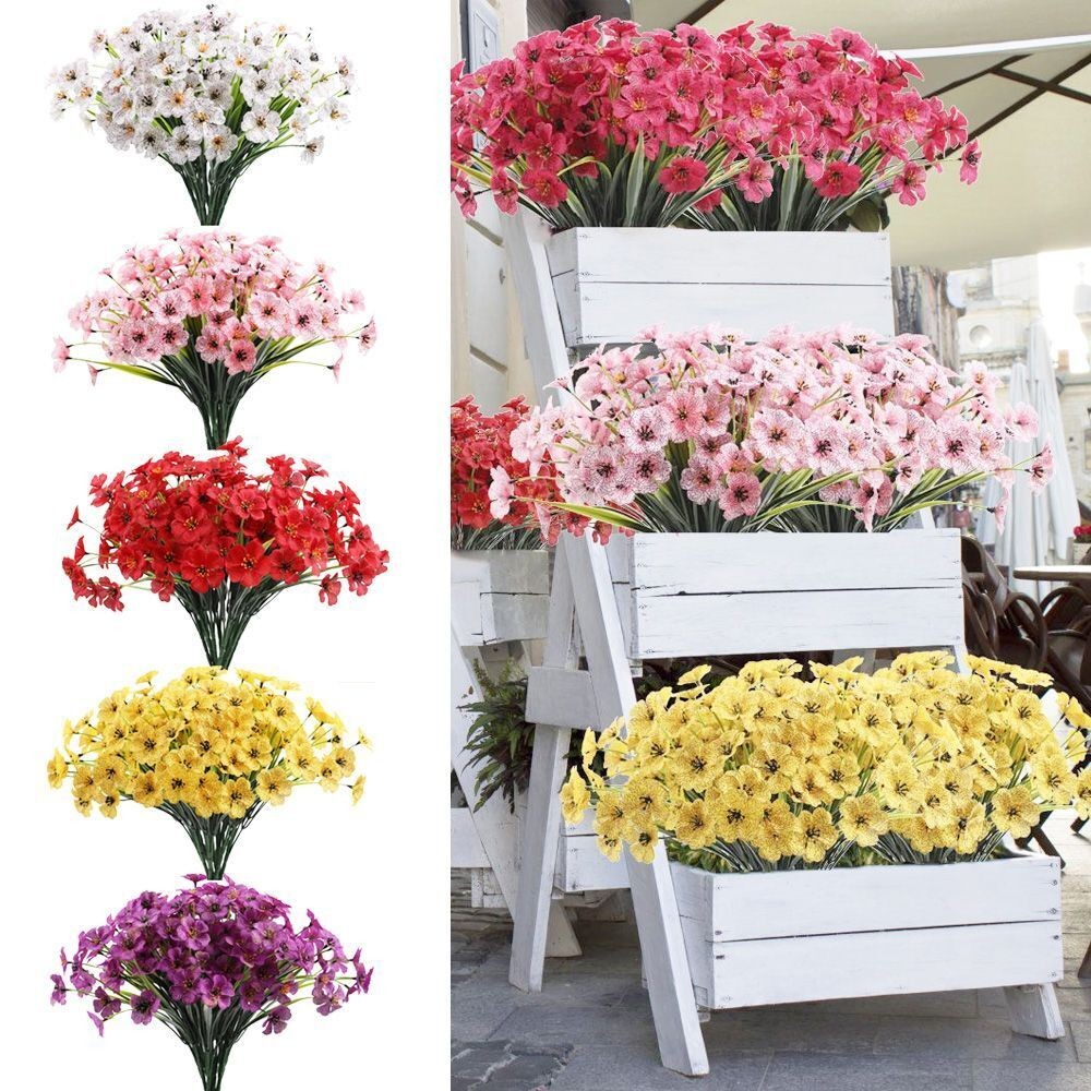 10 Bundles Outdoor Artificial Flowers UV Resistant Plastic Plant Silk Flower new