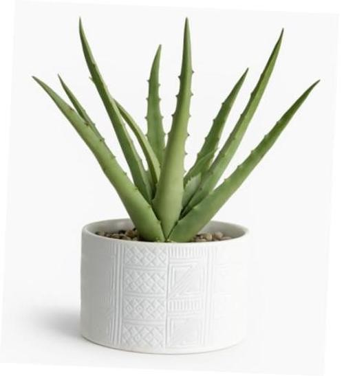 Artificial Plant in White Ceramic Pot | 10″ high sage Green Faux Agave Plant