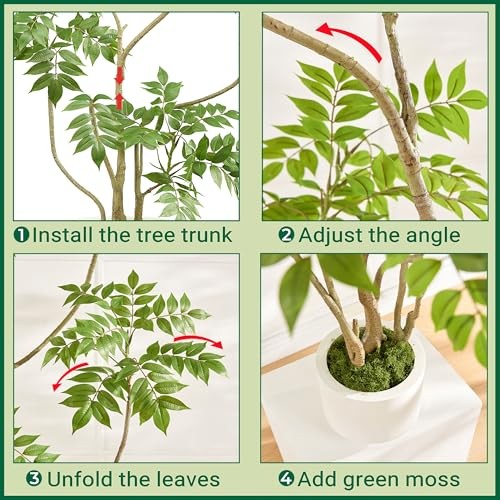 6.5FT Artificial Sumac Tree with White Pot, Tall Faux Plants Indoor, 6ft 6in