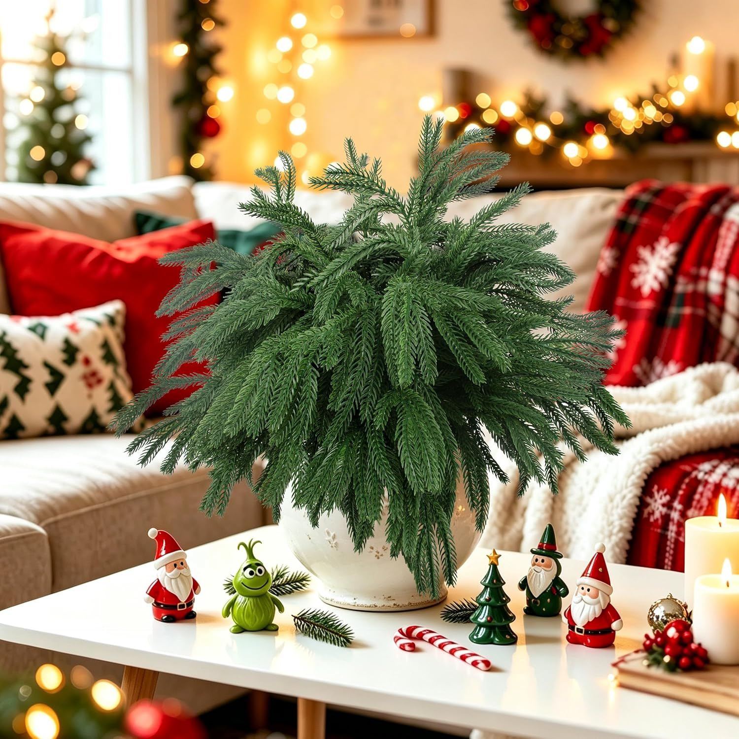 24 Pcs Artificial Norfolk Pine Branches, Faux Norfolk Pine Stems DIY Crafts Faux