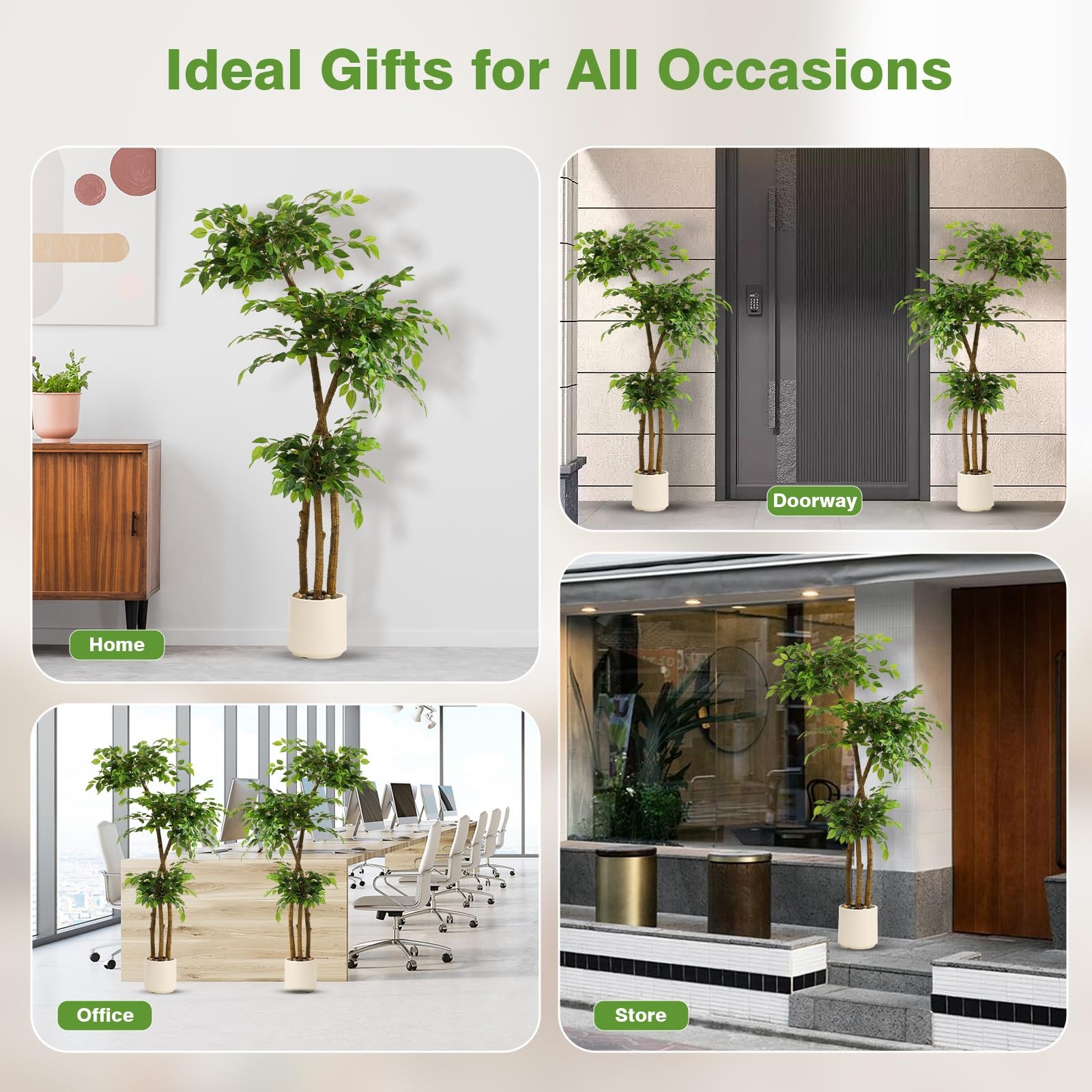 5FT Artificial Ficus Tree with White Planter and Pebbles,Faux Silk Tree with …