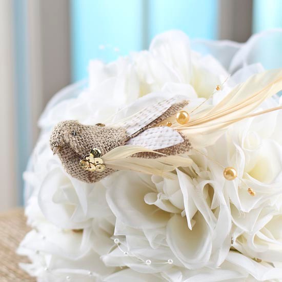 Package of 6 Rustic Burlap 6-1/2″ Long Birds with Clip