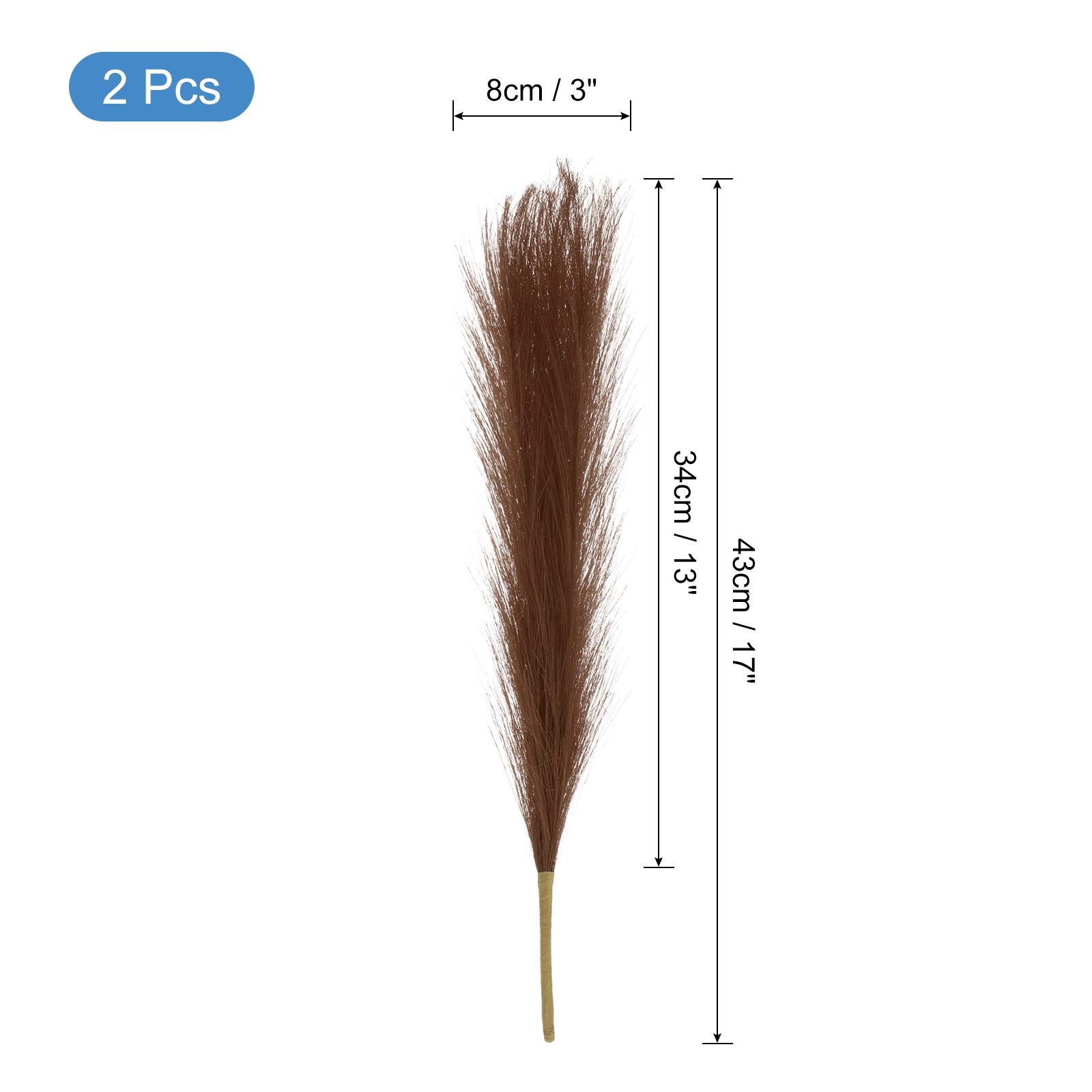 2pcs Faux Pampas Grass 17 Inch 10 Stem Artificial Grass for Decor, Brown