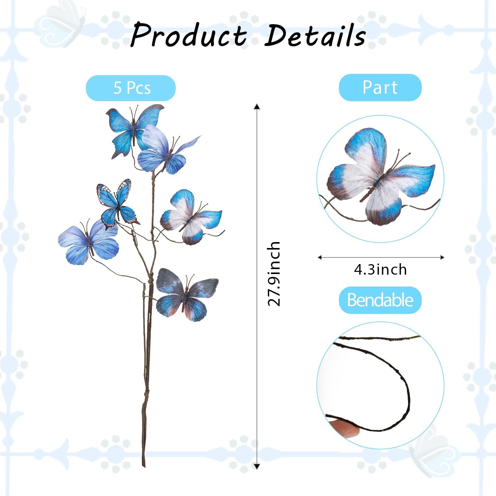 5 Pcs DIY Butterfly Decorations 5 Butterfly Branches with 30 Fake Butterflies…
