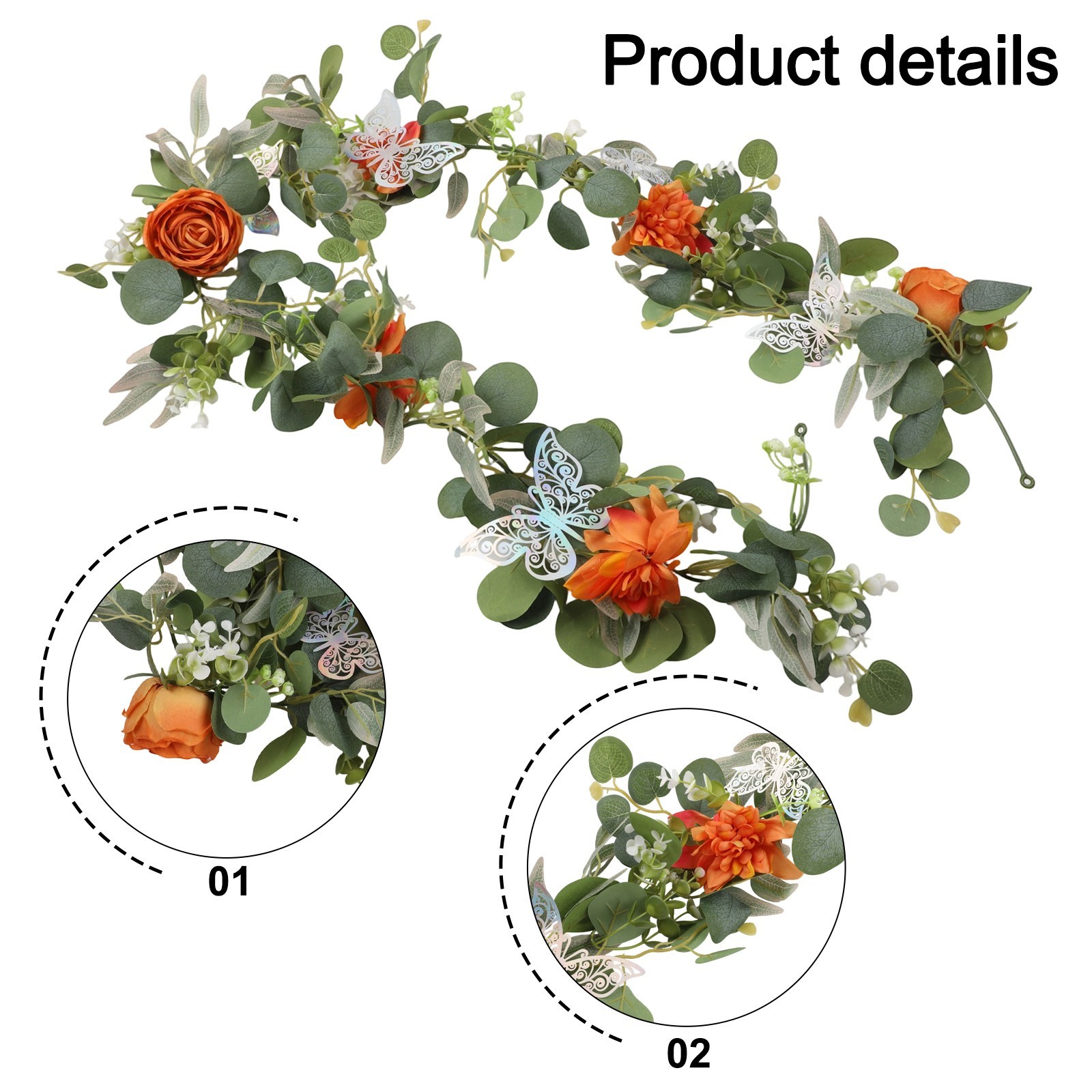 180cm Artificial Flower Garland with Decorative Butterflies for Events