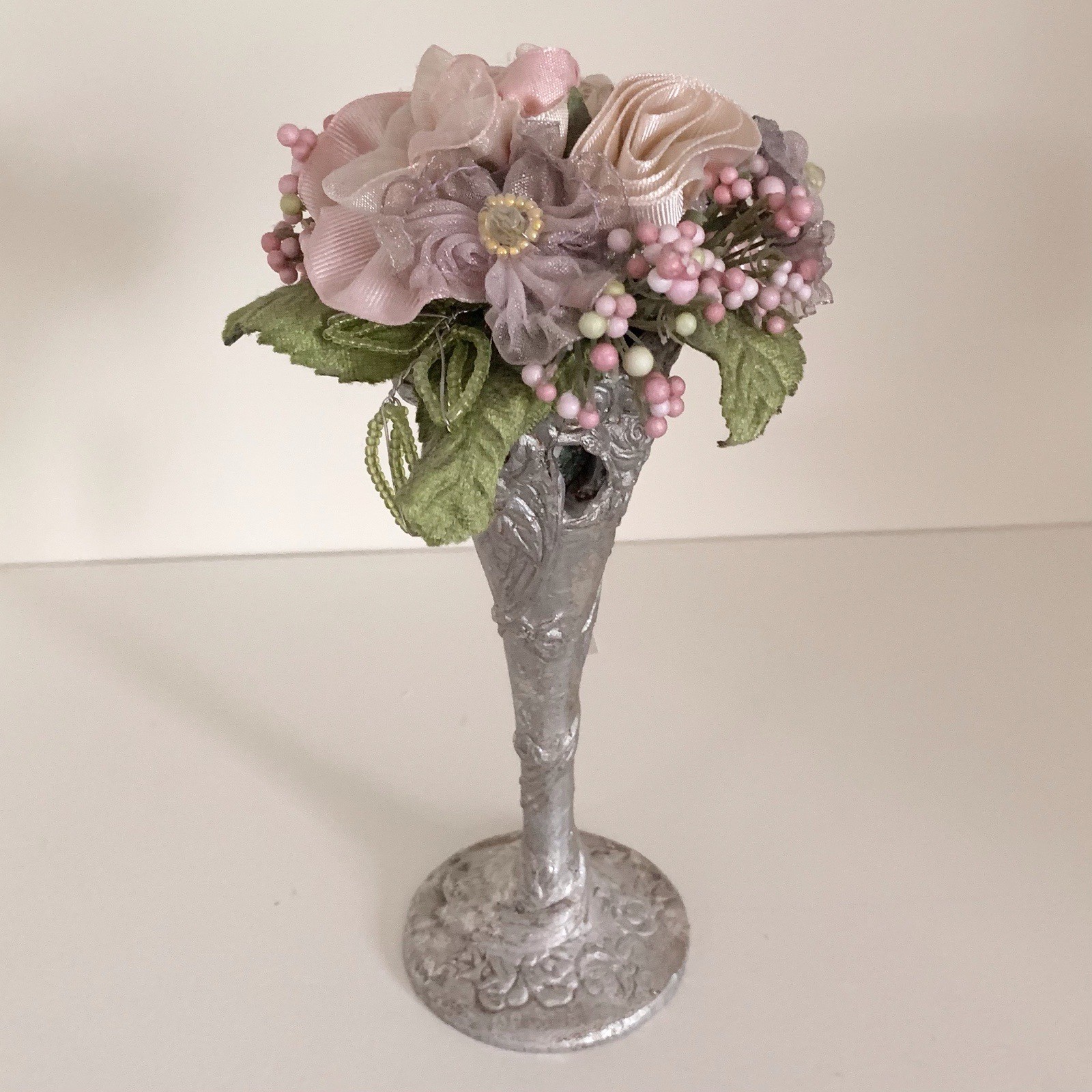 Beautiful Beaded Flower Decor Silver Vase