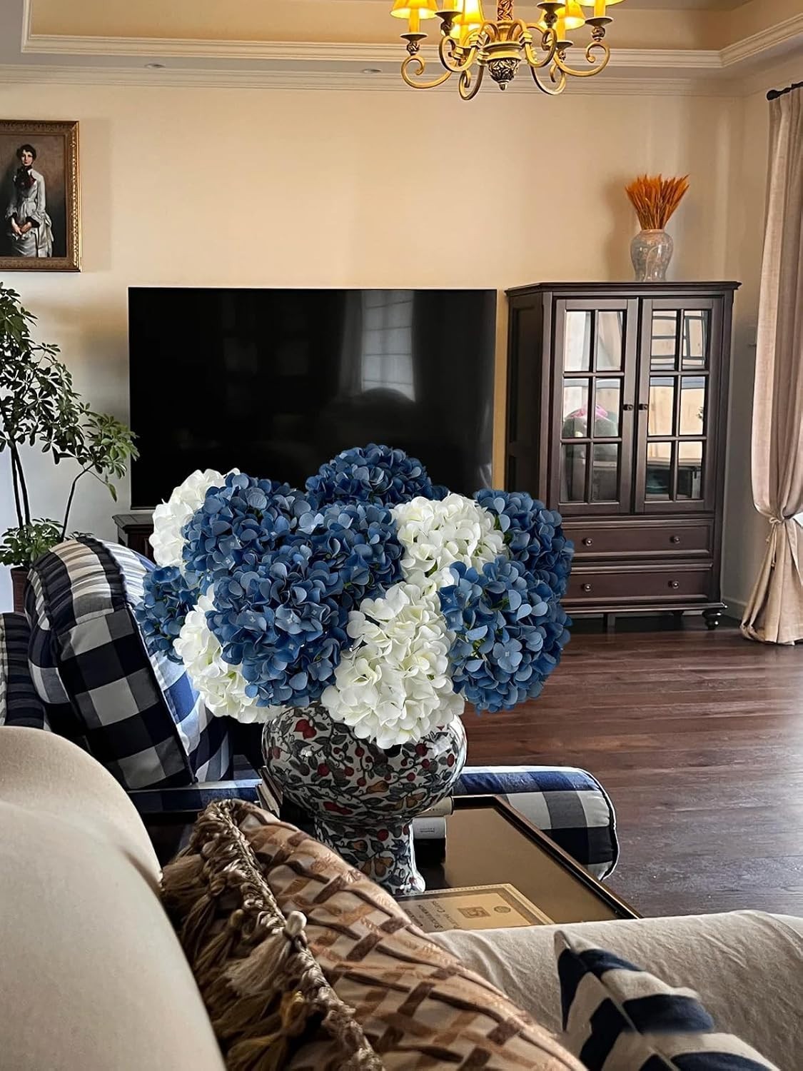 5 Pcs Dark Blue Silk Hydrangeas – 20” Faux Flowers for Elegant Home Decor
