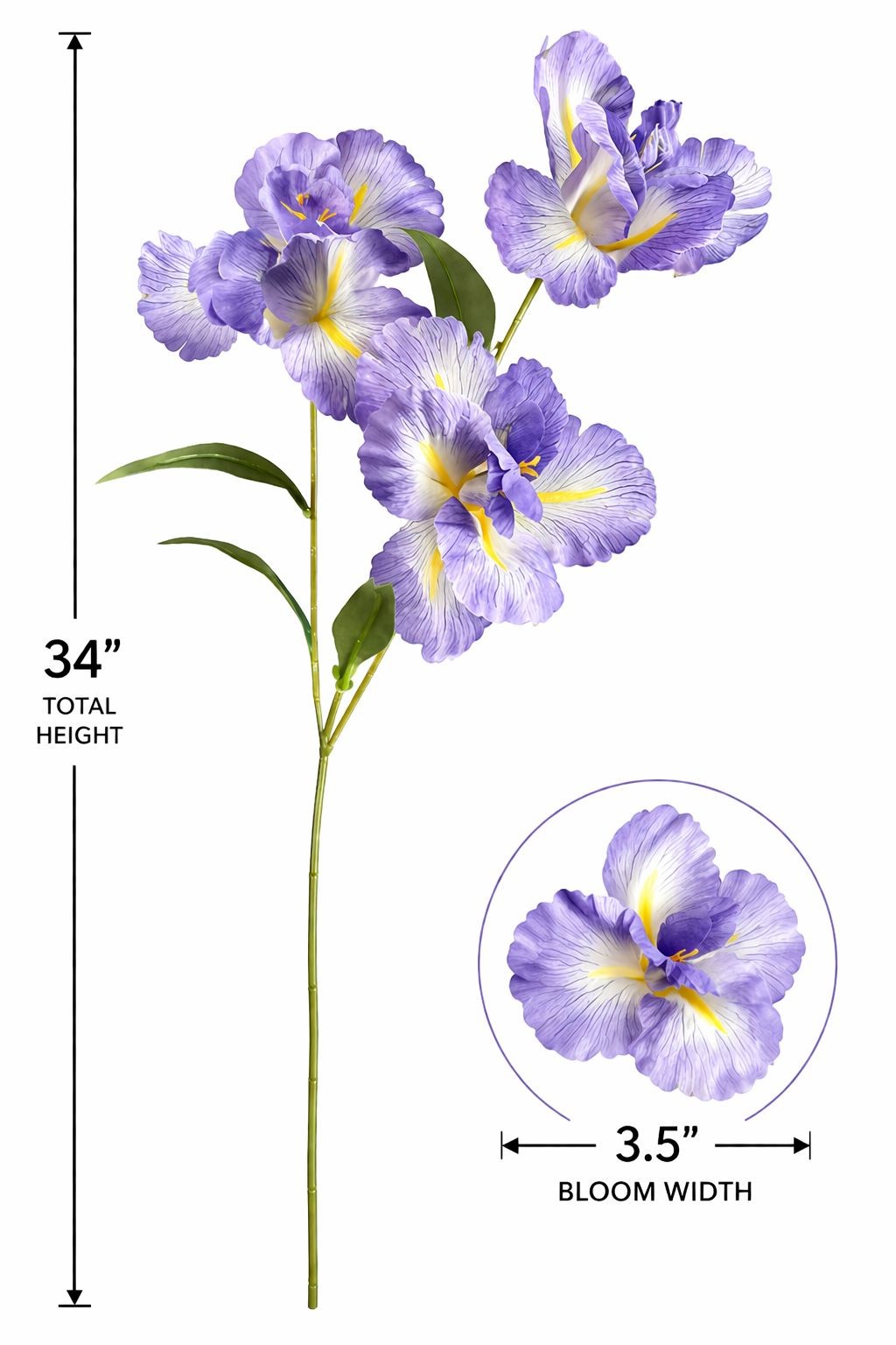 Lavender Iris Stem Artificial Floral Pick 34 Inch Faux Purple Iris Spray Silk Fl