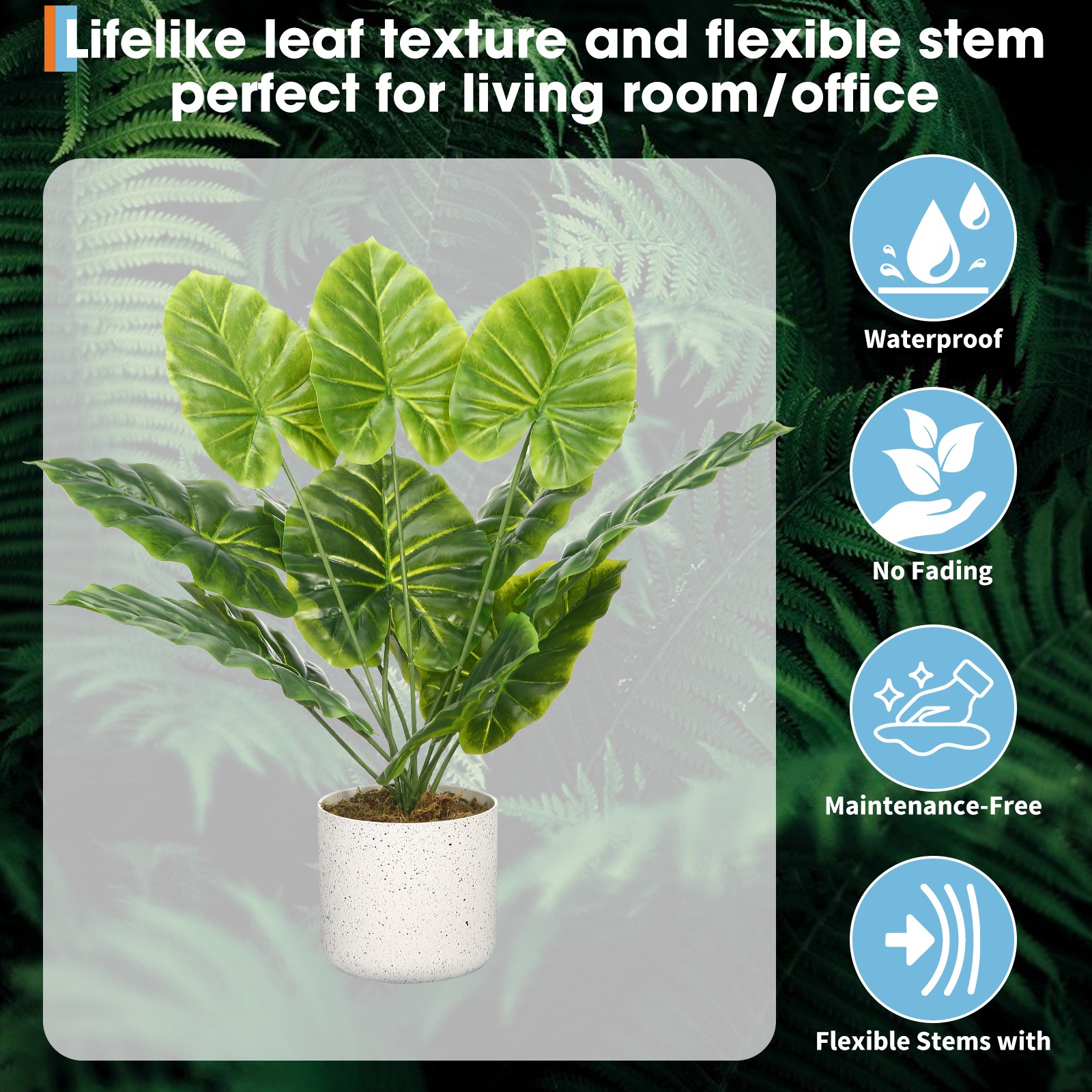 17.7″ Artificial Mini Alocasia Plant in Pot 1 Pot with 2 Lifelike Faux Plants