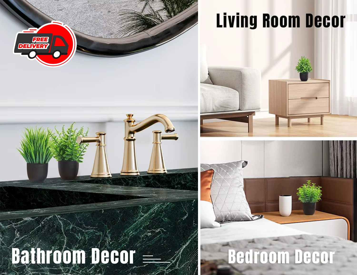 4 Pack Fake Plants Artificial Small Faux Bathroom Home Kitchen Office Desk Decor