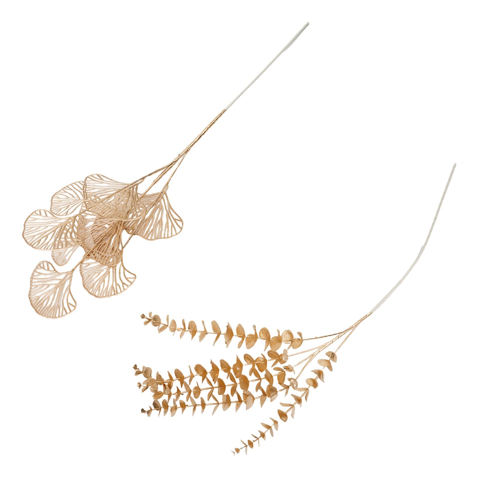 Simulated golden eucalyptus and ginkgo leaf flower arrangement for a chic touch
