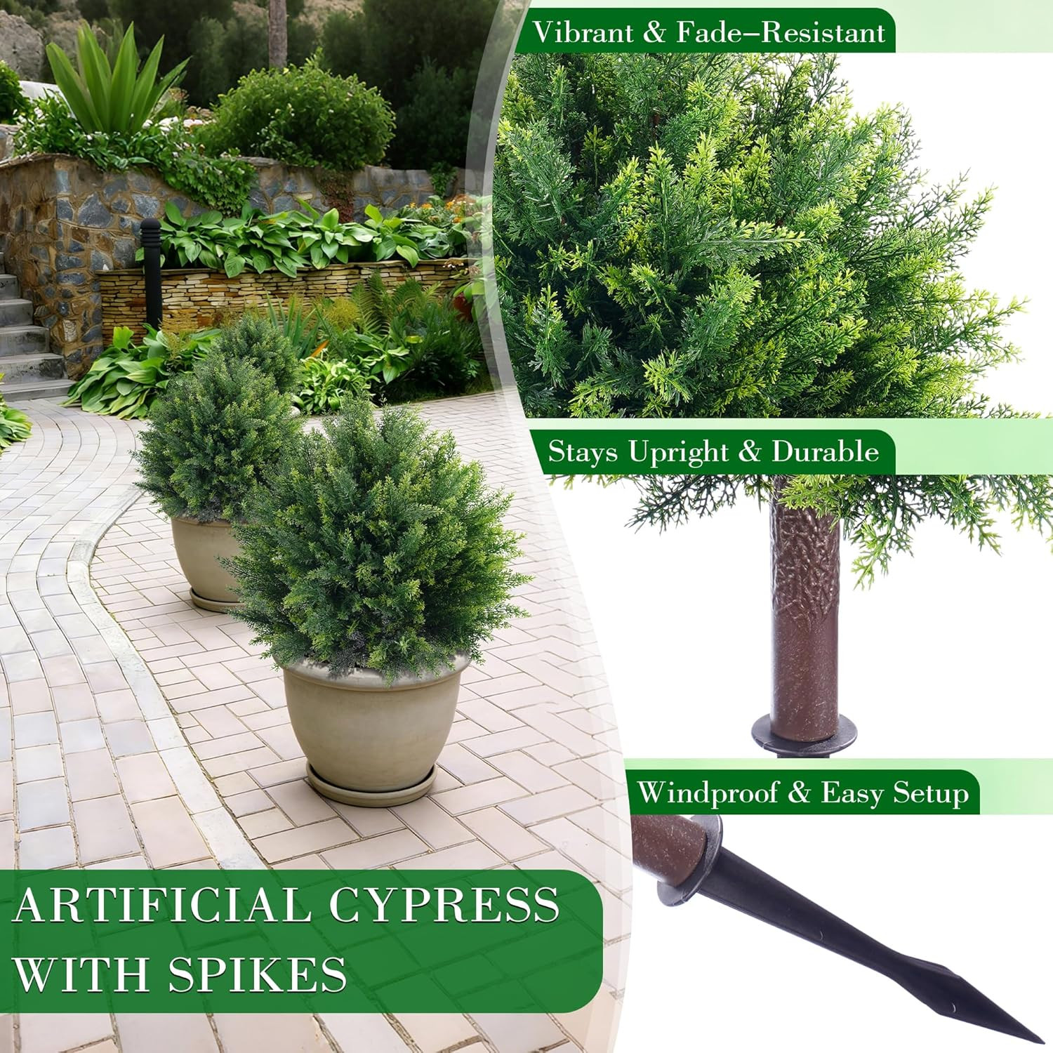 27.6” UV Resistant Artificial Cedar Topiary Ball Trees – Set of 2