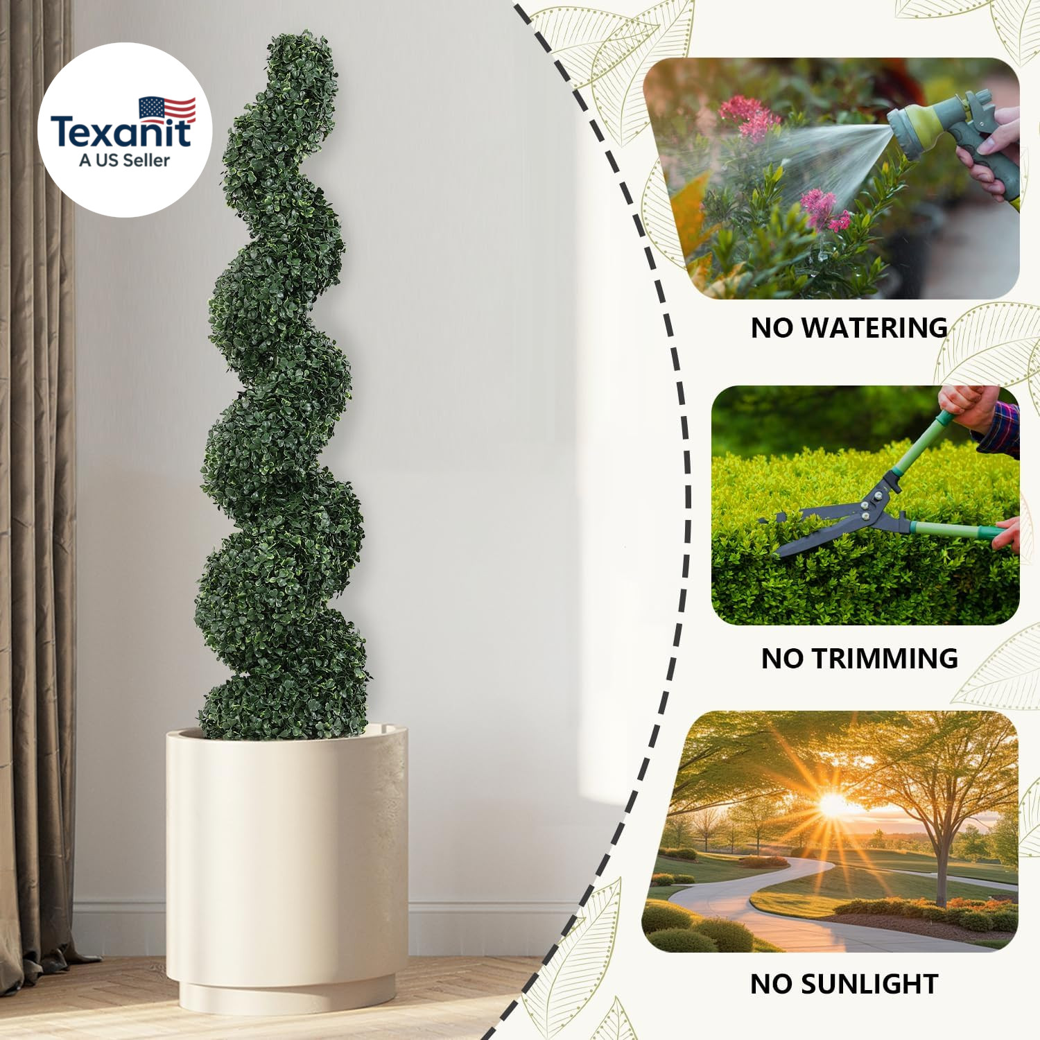 4Ft Spiral Topiary Trees Artificial Outdoor Set of 2 – UV Resistant Faux Boxwood
