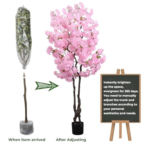 Faux Cherry Blossoms Tree Pink 6FT Artificial Cherry Blossom 5ft 7in Pink-ap26