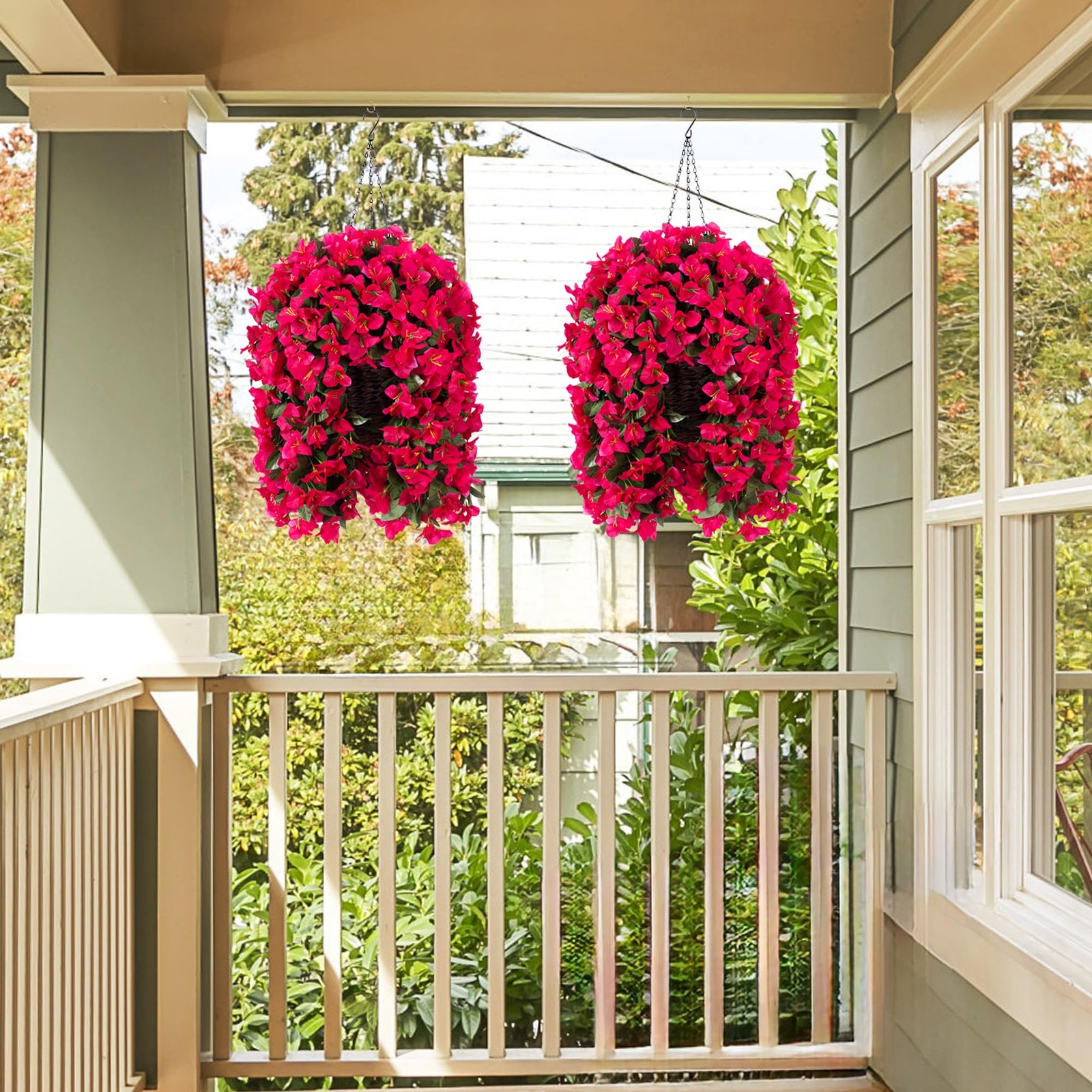 Artificial Bougainvillea Faux Flowers Plants Baskets for Outdoor Outside Summ…