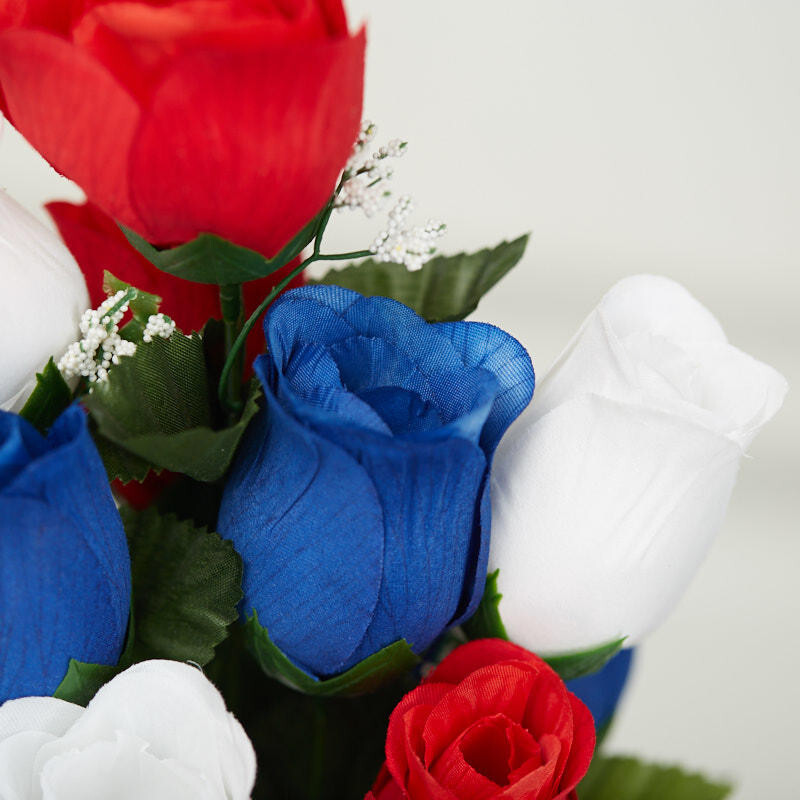 Set of 4 Red, White and Blue Patriotic Artificial Rose 20″ Floral Bushes