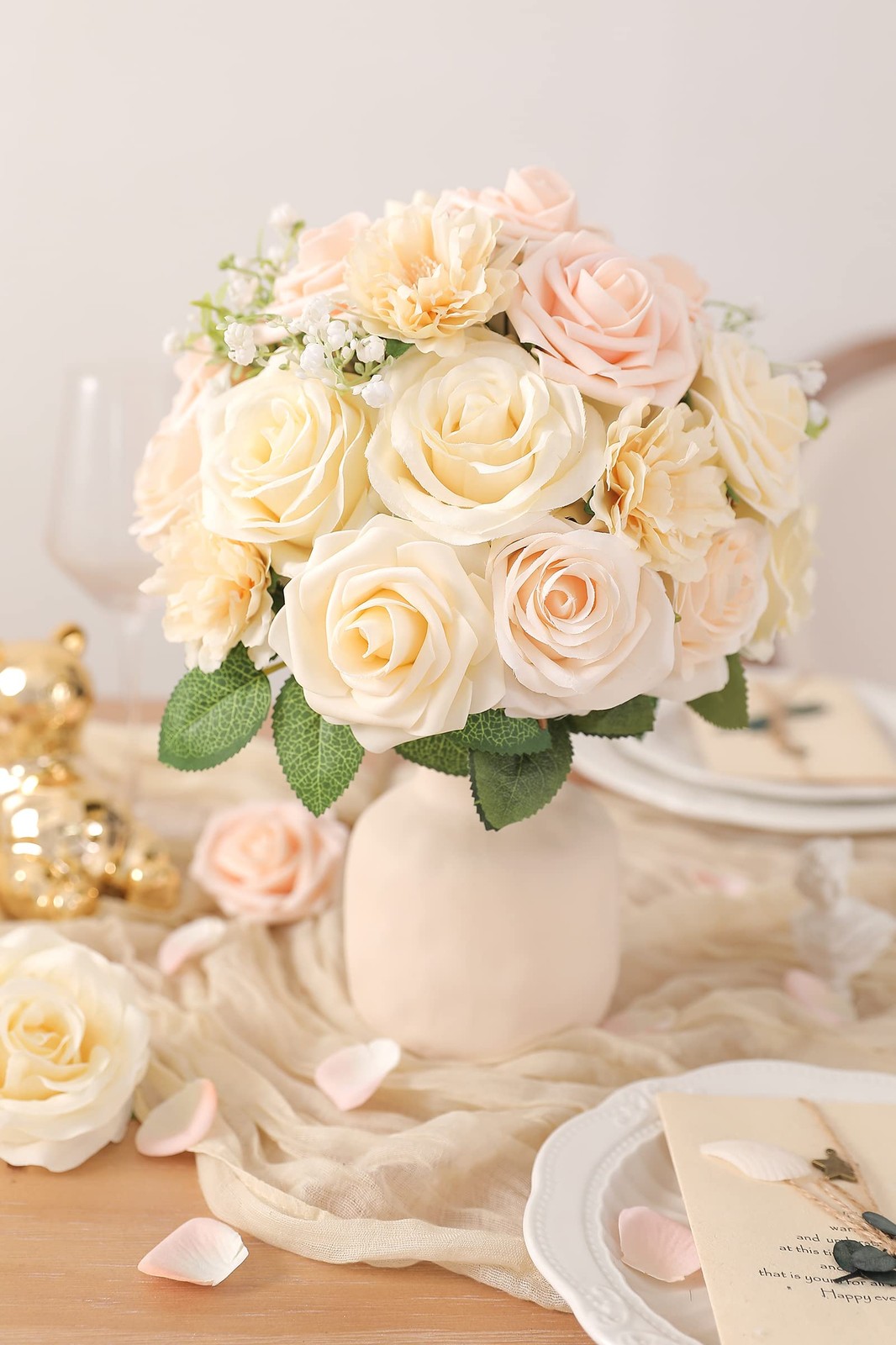 Champagne Artificial Flowers Box Set Gradient Color Foam and Silk Fake Flower…