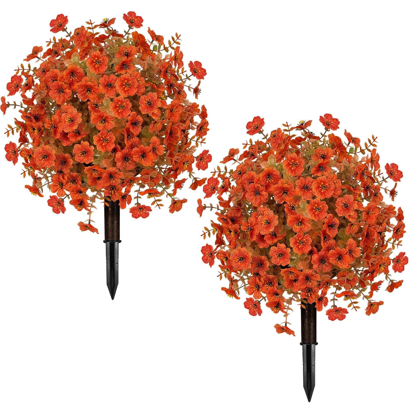 2pcs Fall Artificial Topiary Ball Trees, Autumn Flowers & Ground Spikes