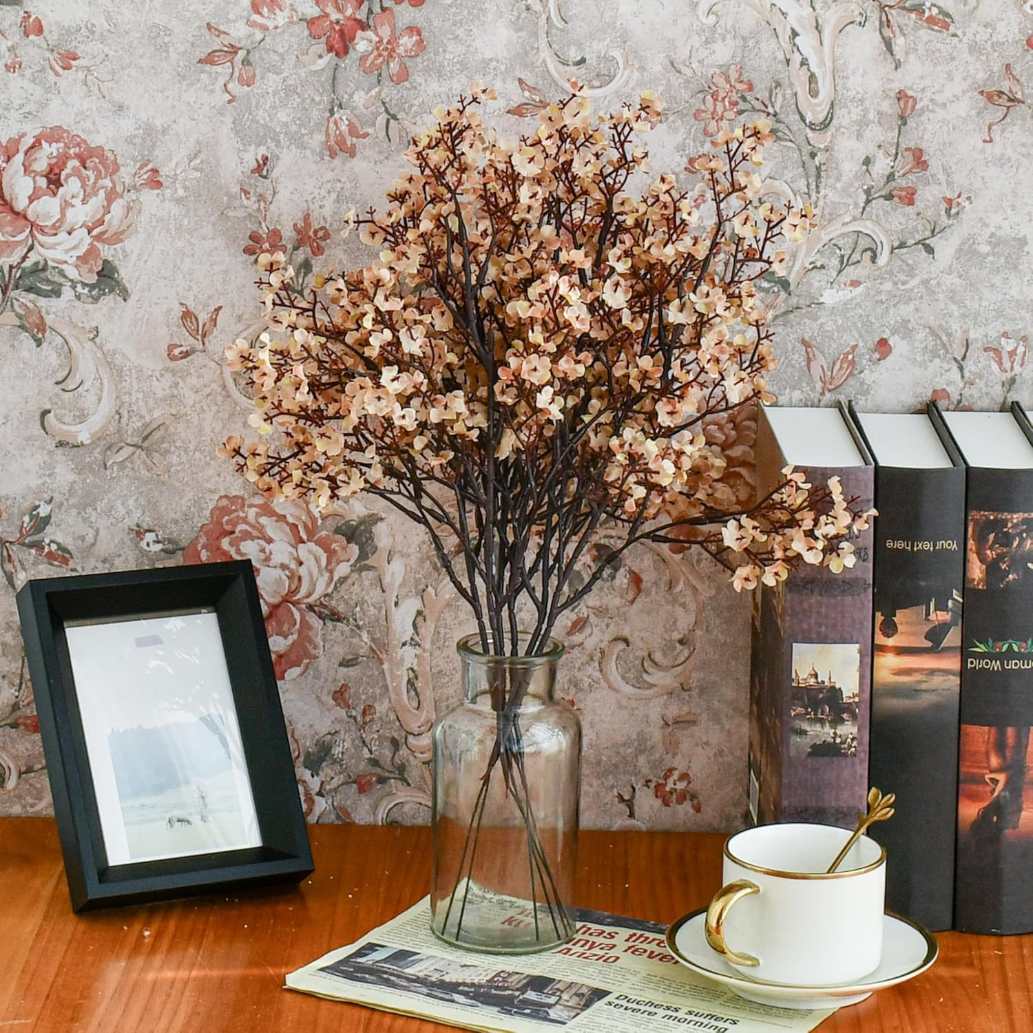 Light Brown Artificial Baby’S Breath European Flowers 6 Bundles Silk Gypsophila