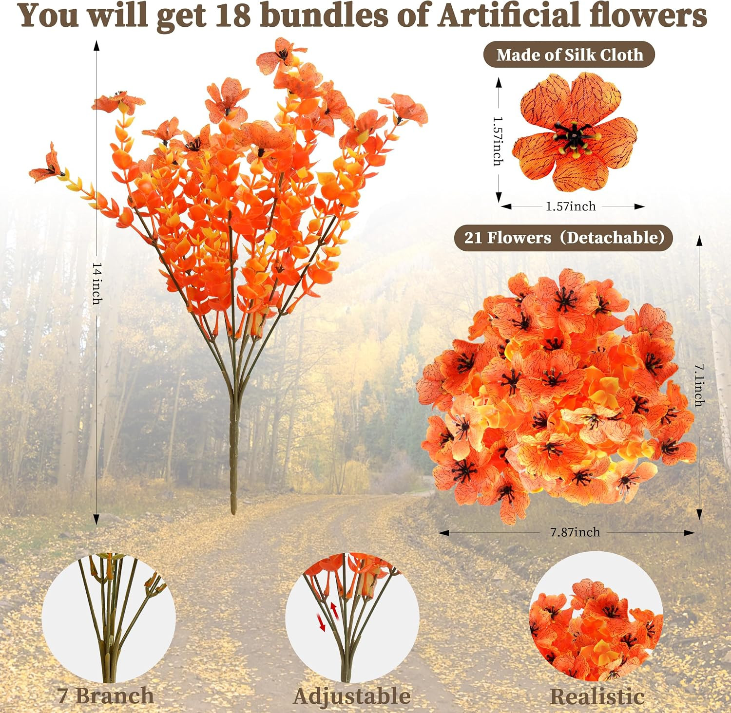 18 Bundles Artificial Mums for Outdoors/Indoors Faux Mums for Outdoor Planters,