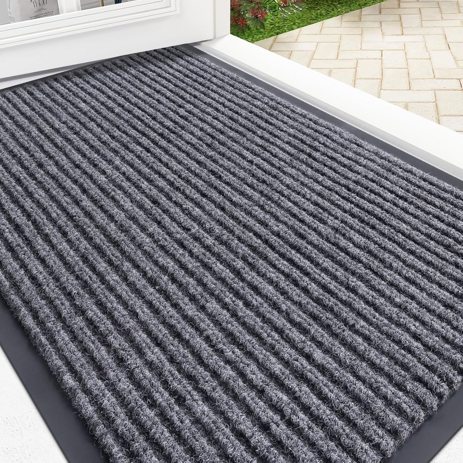 OLANLY Front Door Mat Indoor Outdoor Entrance Rug, Waterproof Grey 29.5×17 Inch
