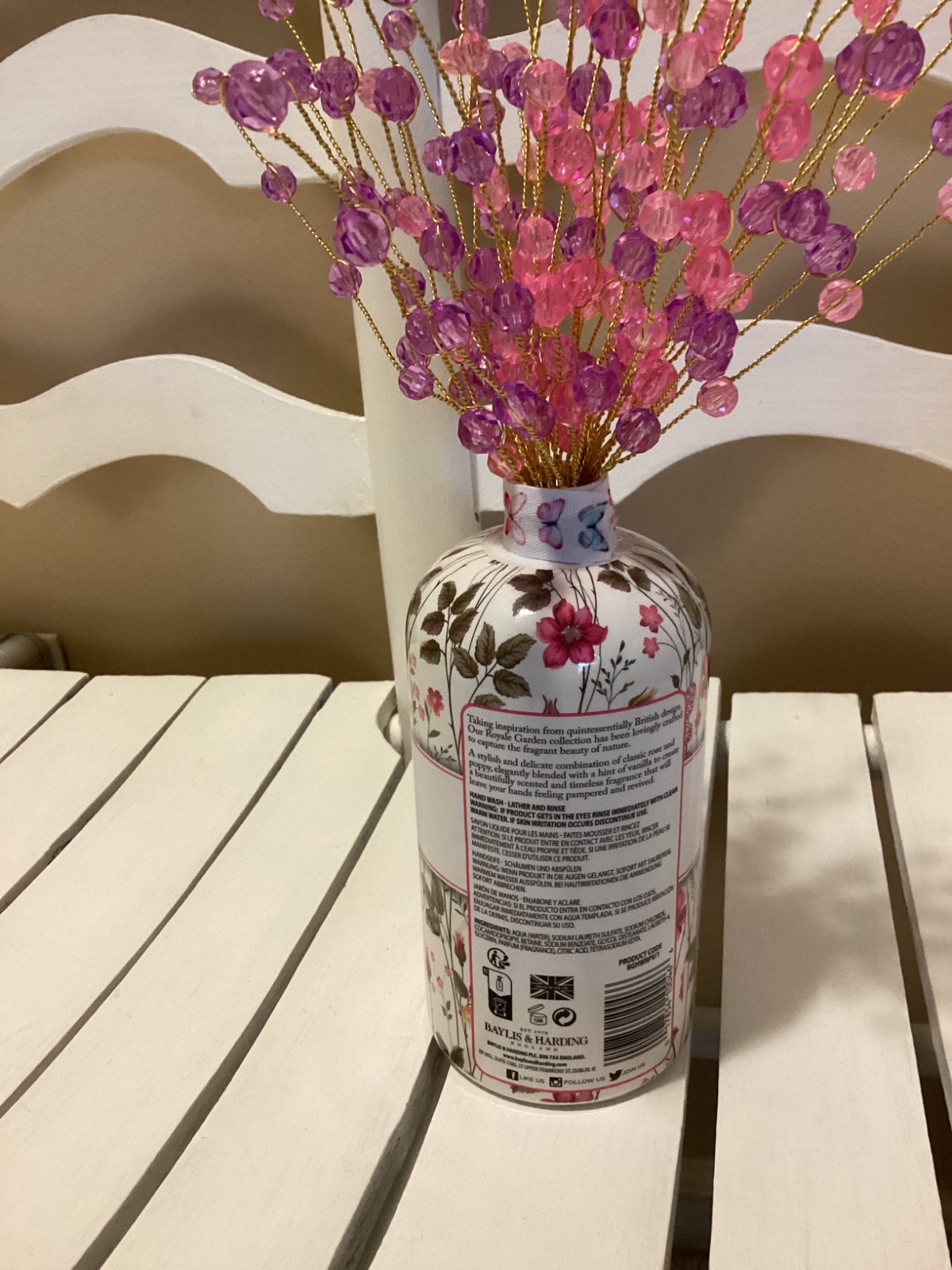 BEADED BOUQUET WITH VASE COTTAGE FARMHOUSE STYLE PINK HANDMADE NEW