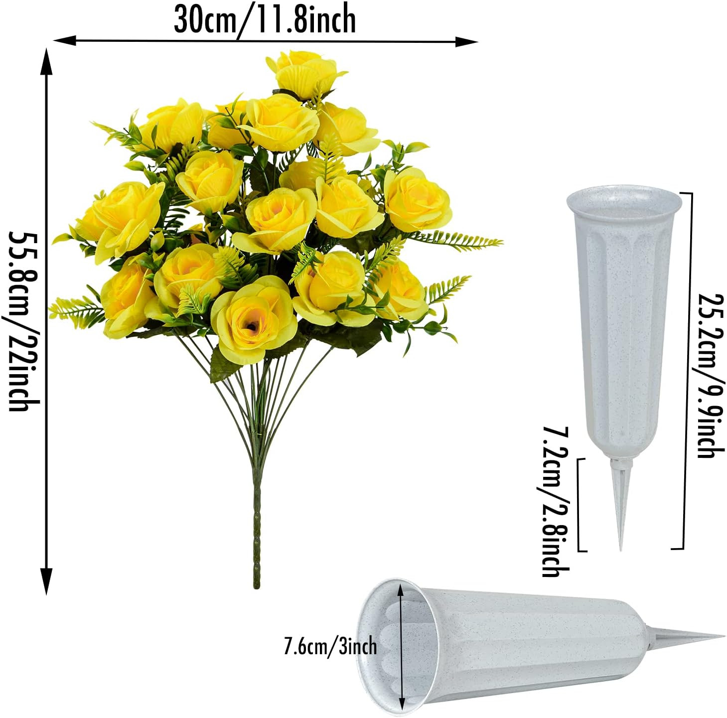 Artificial Cemetery Flowers with Vase, Set of 2 Artificial Rose Bouquet Graveyar