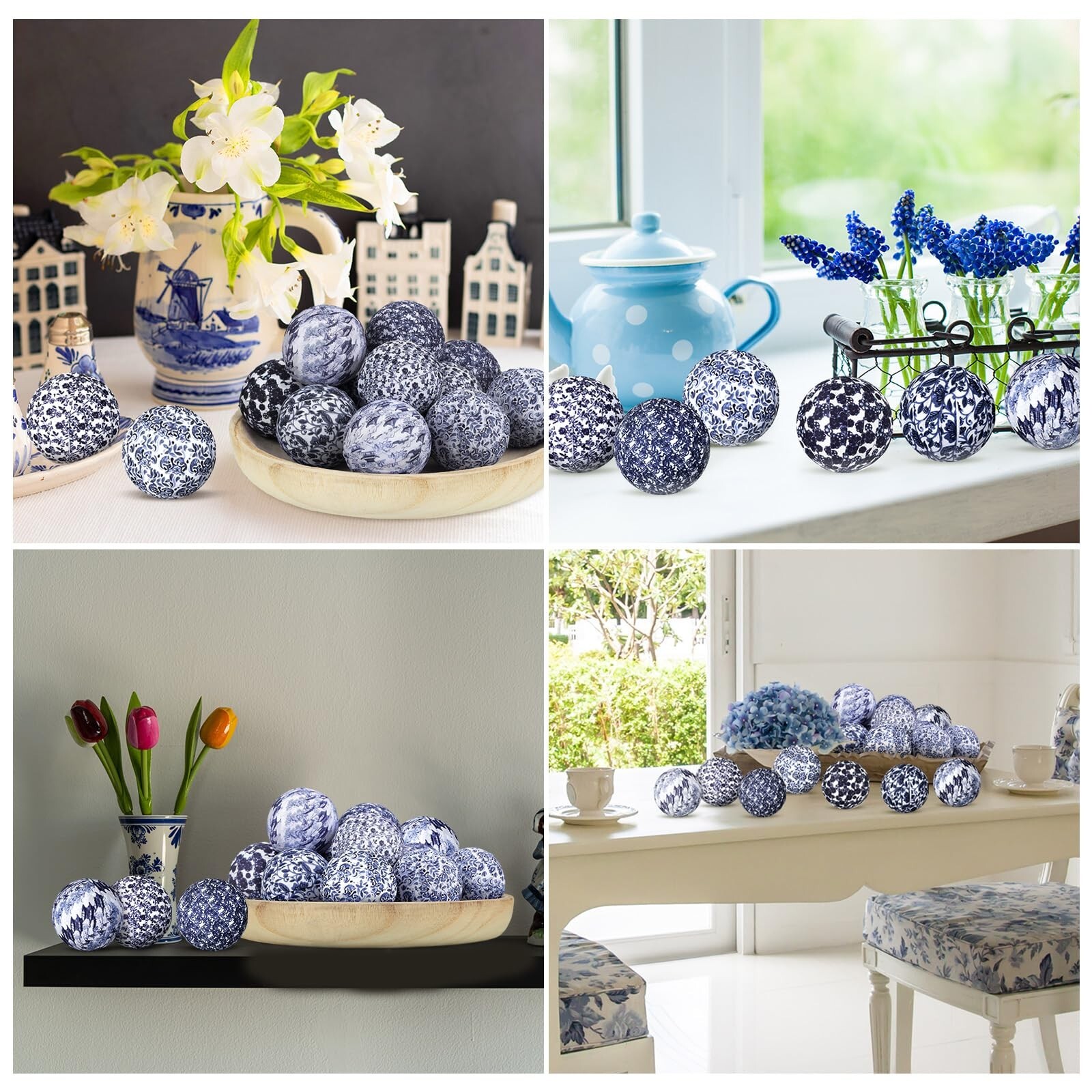 Libima 12 Pcs Porcelain Blue and White Decorative Balls 2.76″ Chinoiserie Bal…