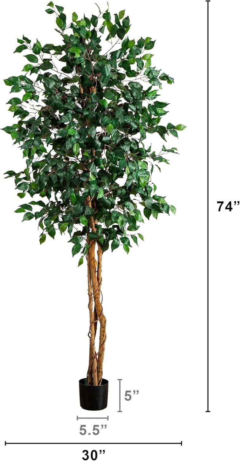 74″ Artificial Ficus Tree – Lush Greenery for Home Decor
