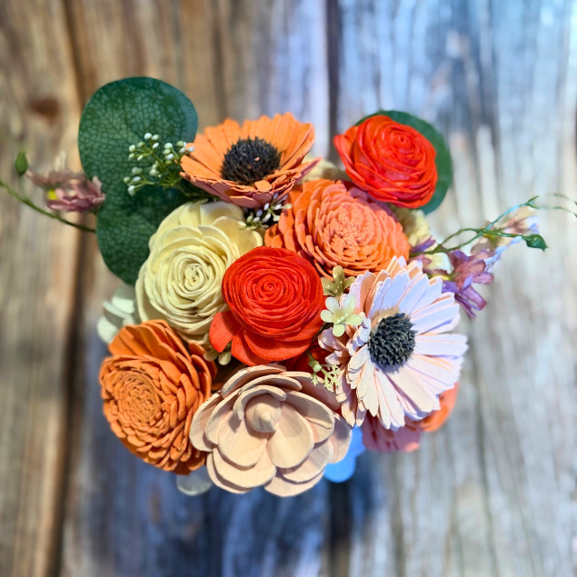 Sola Wood Bridal Bouquet Summer Floral Personalized Arrangement 16oz Mason Jar