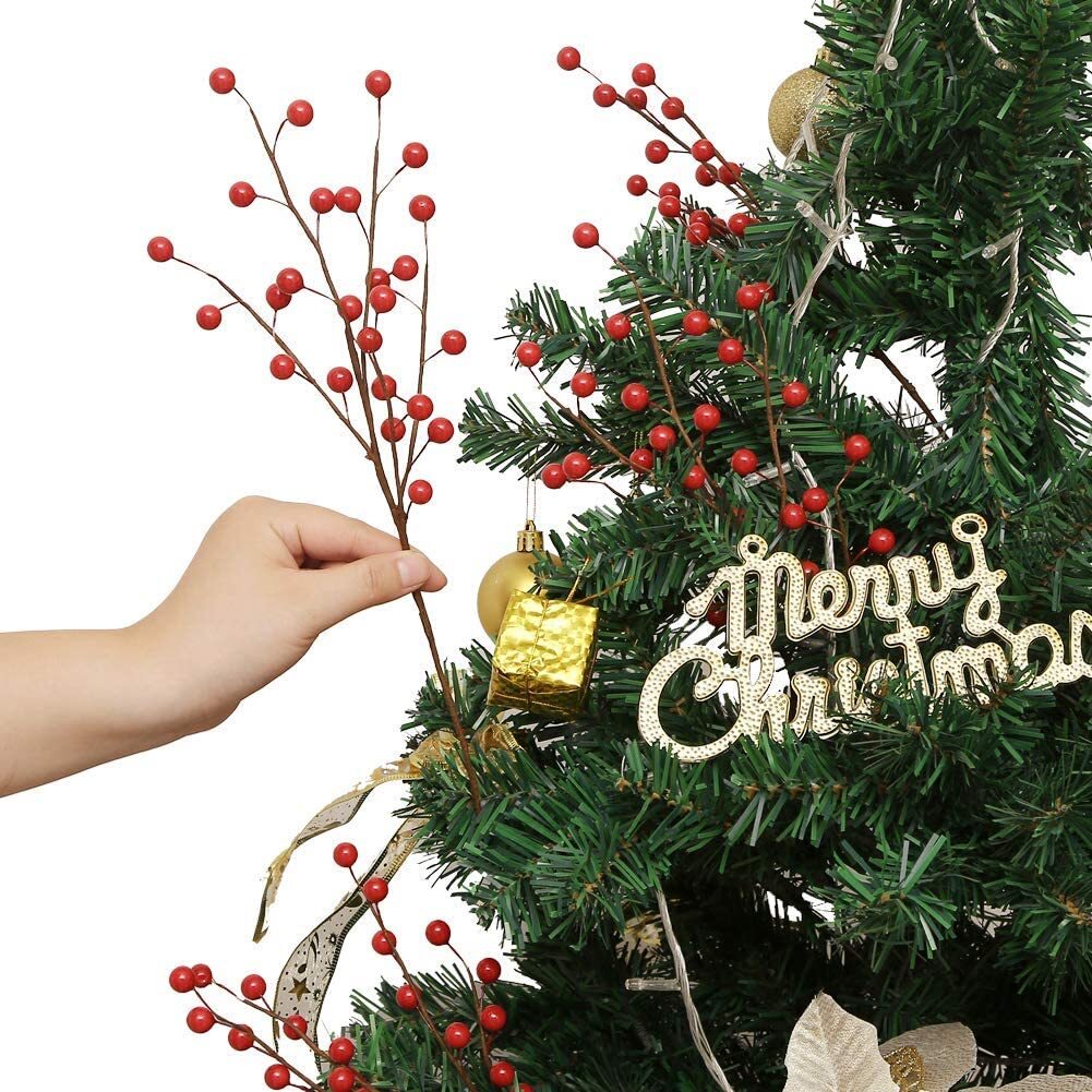 12 Pack Artificial Red Berry Stems 14″ Fake Holly Berry Picks for New Year Ho…