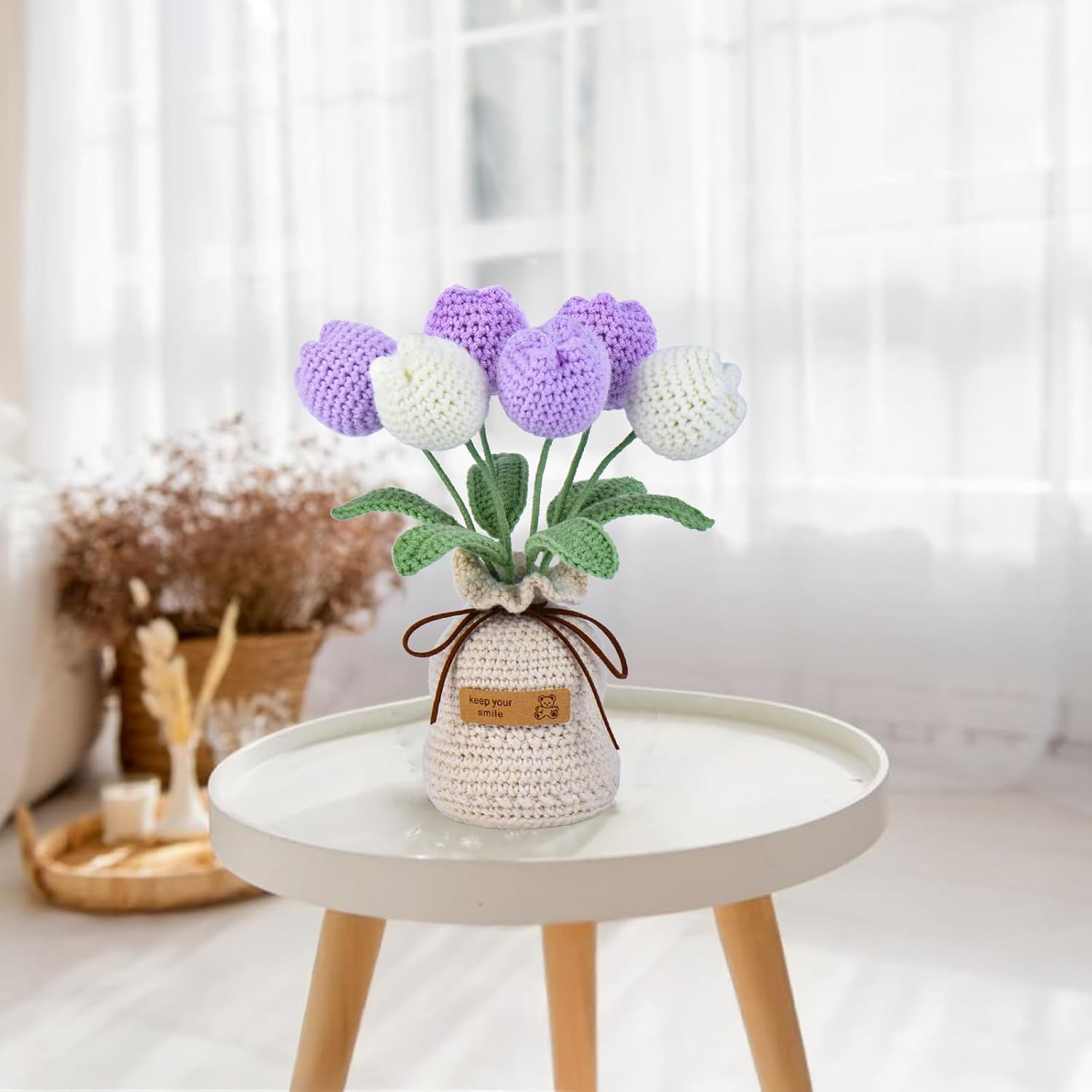 9″ Purple Crochet Tulip Bouquet in Vase – Forever Fresh Home Decor