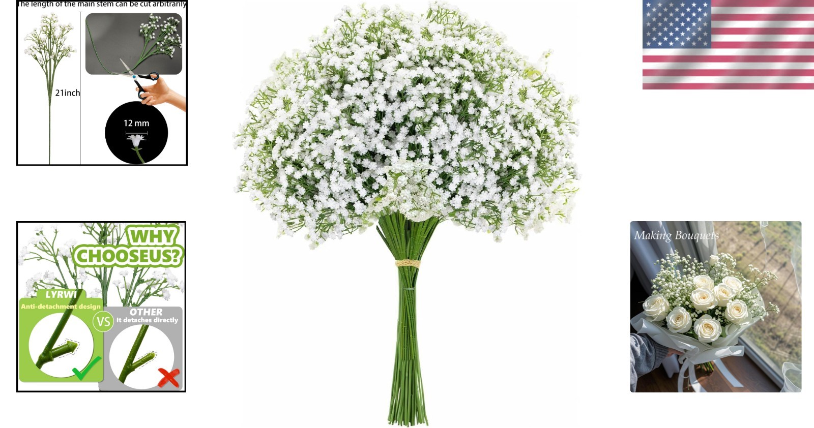 10PCS 21-Inch Realistic Artificial Baby’s Breath Flowers – Non-Shedding Decor