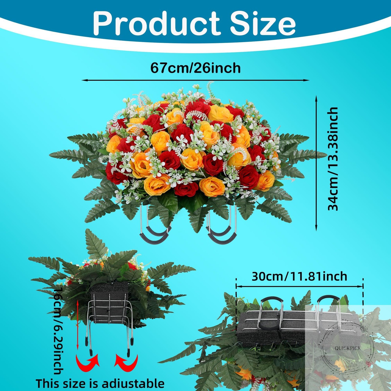 Headstone Flower Saddle,Large Artificial Cemetery Flowers for Grave,Cemetery Mem