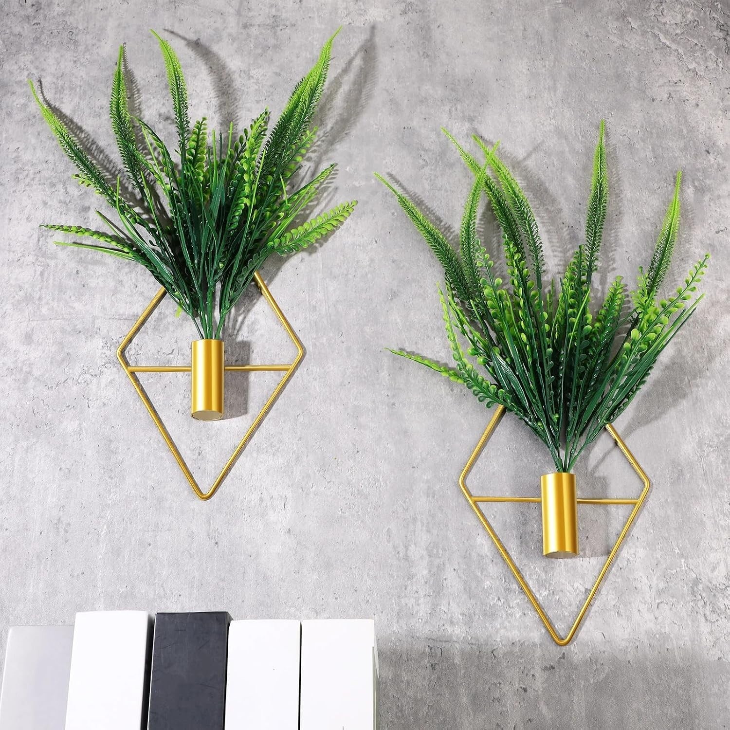 Geometric Gold Hanging Planters with Faux Boston Ferns – Indoor Décor Essentials