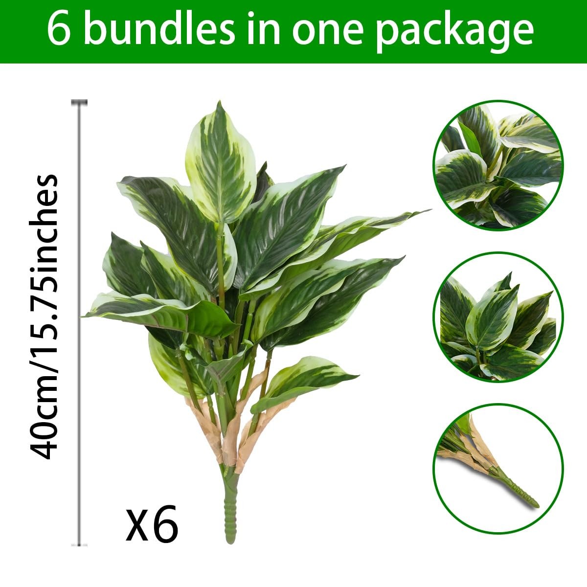 6PCS Artificial Tropical Green Plants – 15.75″ Fake Hostas Outdoor Artificial…